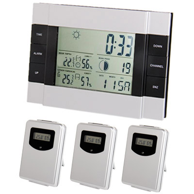 Wireless Weather Station RF Indoor Outdoor Temperature Clock with 3 Remote Sensor